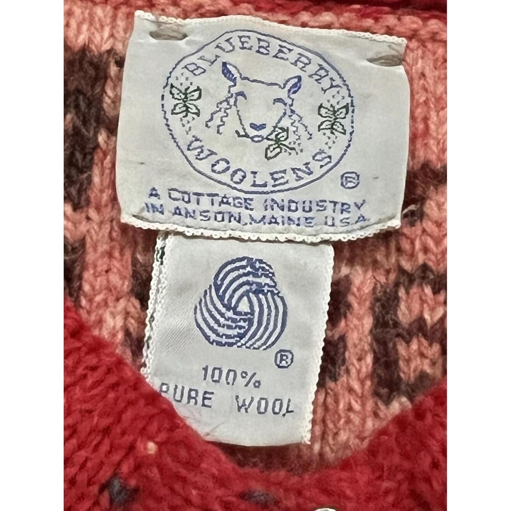 Blueberry Woolens Cardigan Vest Red Teddy Bear Knit Wool Vintage Medium - Picture 2 of 6